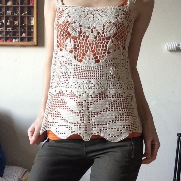 Vintage Art Deco Crochet Knit Blouse Vine Leaves - Picture 3 of 9